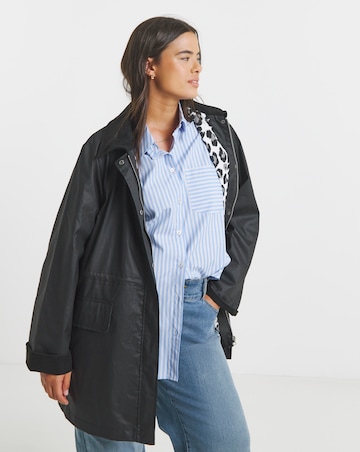 Black Waxed Finish Cord Collar Short Jacket
