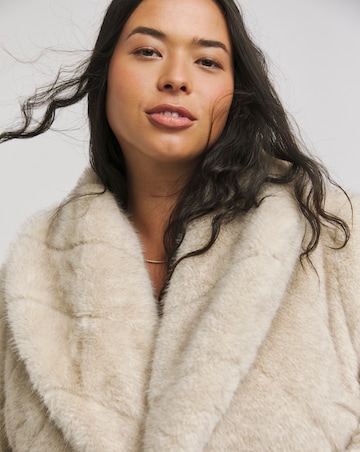 Cream Chevron Pelted Faux Fur Maxi Coat