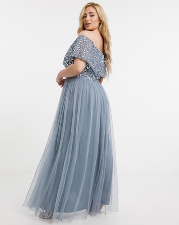 Maya Bardot Sequin Embellishment Tulle Maxi Dress