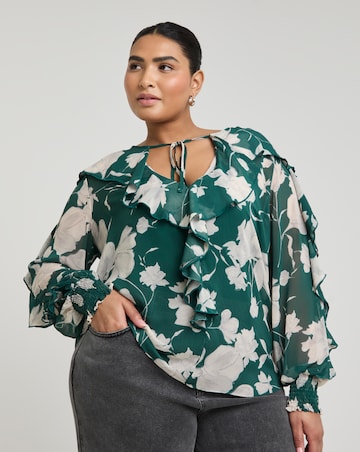 Joanna Hope Crinkle Chiffon Ruffle Blouse