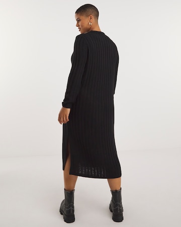 Black Knitted Ladder Midi Dress