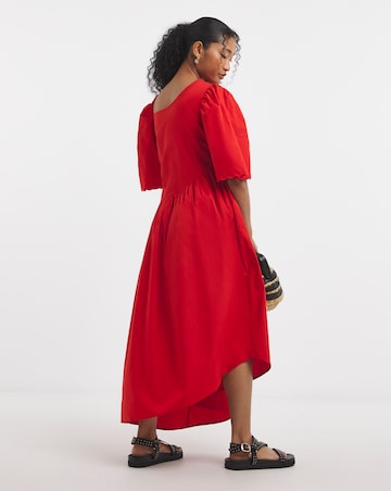 Native Youth Red Tiered Asymmetric Midaxi Dress