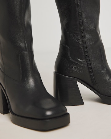 Gingerly Leather Platform Knee High Boots Wide E Fit Super Curvy Calf