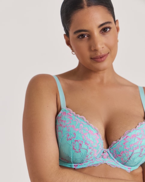 Ann Summers Sexy Lace Two-Tone Plunge Bra Aqua/Pink