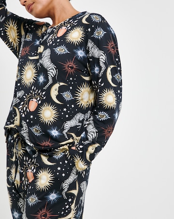 Chelsea Peers Jersey Celestial Zebra Print Crew Pyjama Set