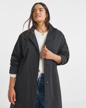 Black Funnel Neck Longline Parka Coat