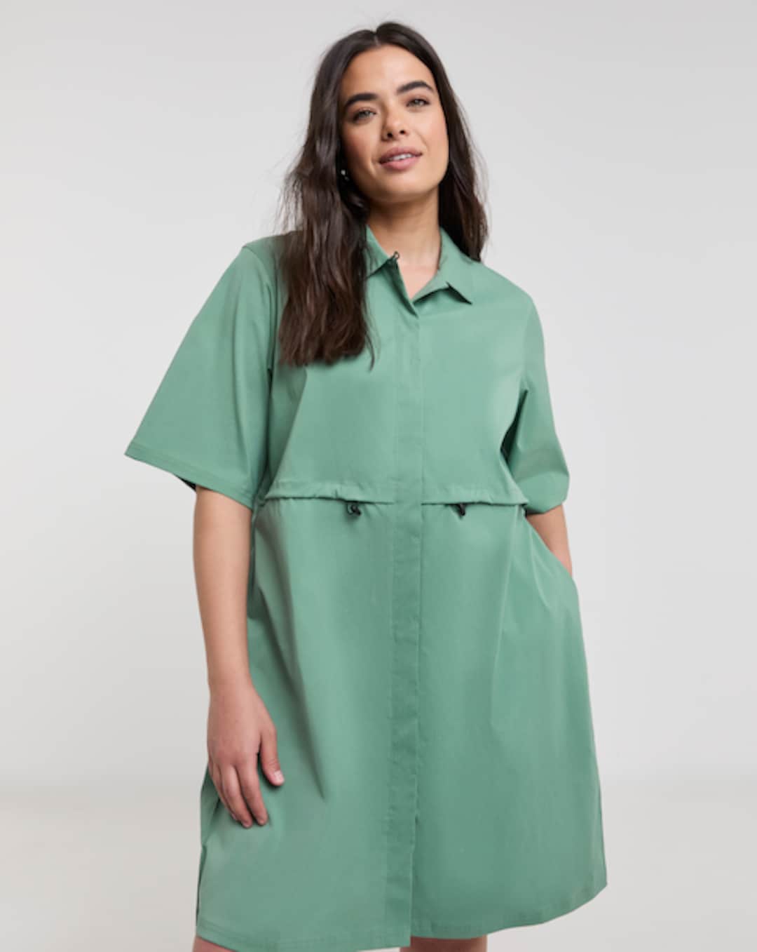 slim fit dress slacks Long Rocky Shirt Dress Emerald Micro Satin main image 1