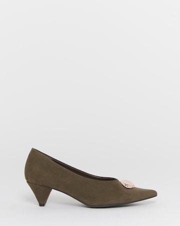 Nevis Kitten Heel Hardware Trim V Cut Court Shoes - Wide Fit (E)