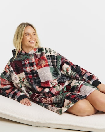 Joe Browns Christmas Patchwork Fleece Hooded Lounge Dress