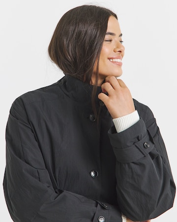 Black Funnel Neck Longline Parka Coat