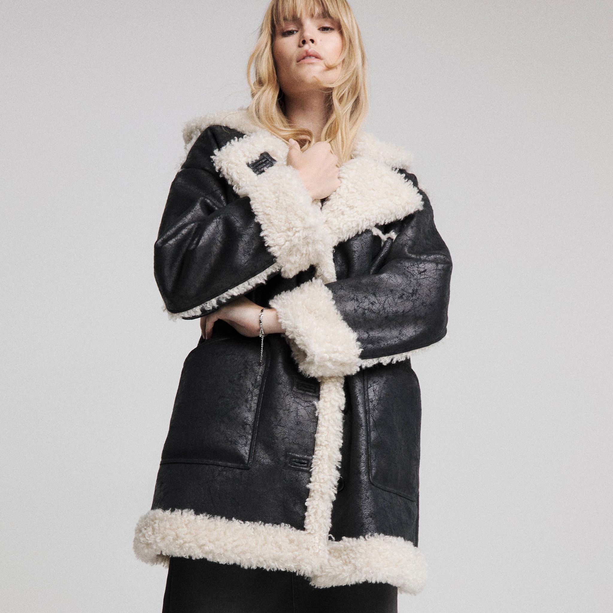 Faux-fur lined aviator coat