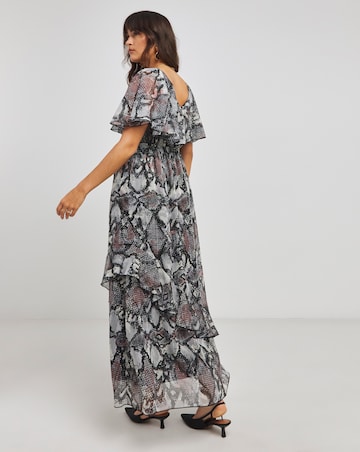 Flounce London Printed Maxi Chiffon Stripe Maxi Dress