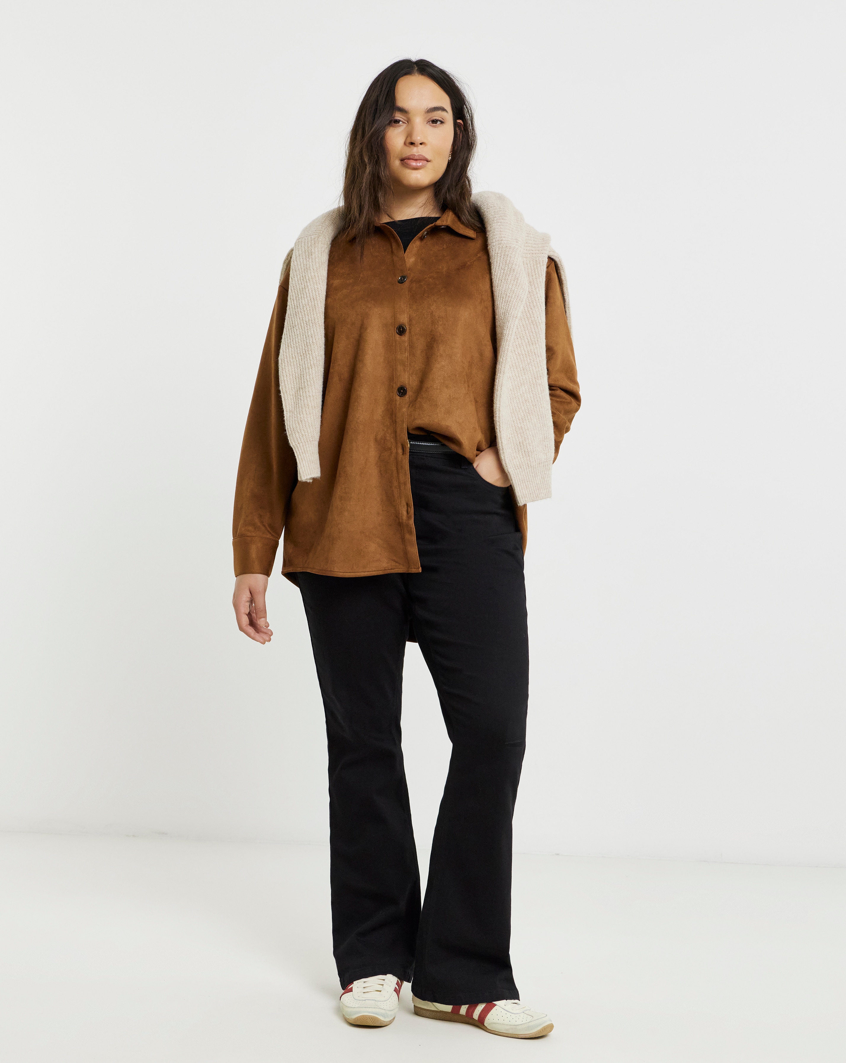 real suede over sized shirt ブラウン Simply Be Tan Suede Oversized Shirt | Simply Be