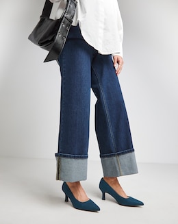 Heavenly Soles Kirsten Pointed Toe Kitten Heel Shoes - Extra Wide Fit (EEE)