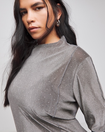 Grey Embellished Diamante Mesh Midaxi Dress
