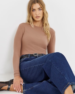 Latte Long Sleeve Soft Rib Top
