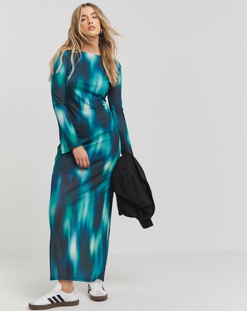 Printed Dry Handle Mesh Scoop Back Maxi Dress