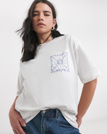 White Oversized Lemons & Tiles Graphic T-Shirt