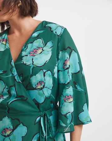 Joanna Hope Printed Wrap Dress with Angel Sleeves