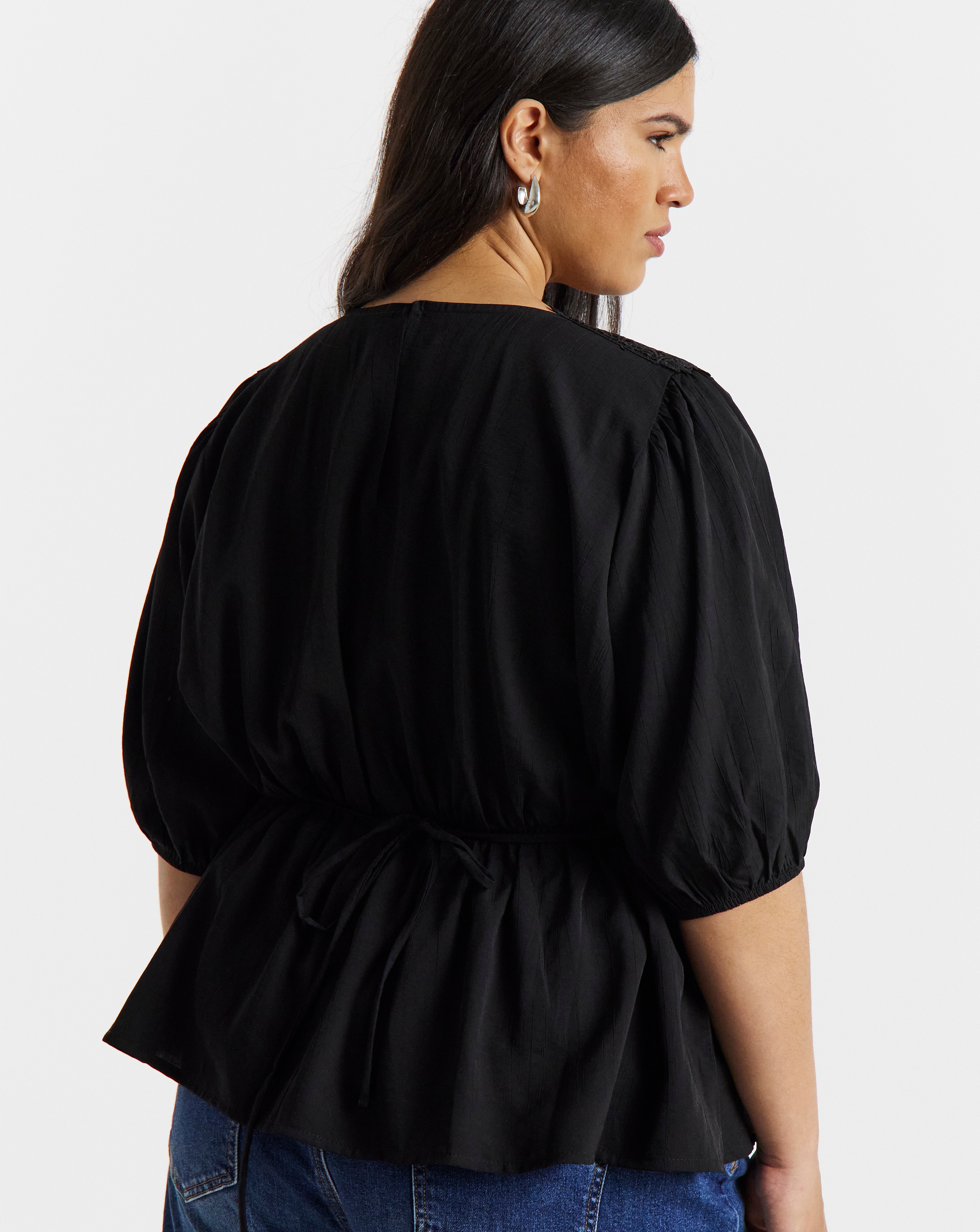 Black Lace Peplum Blouse | Simply Be