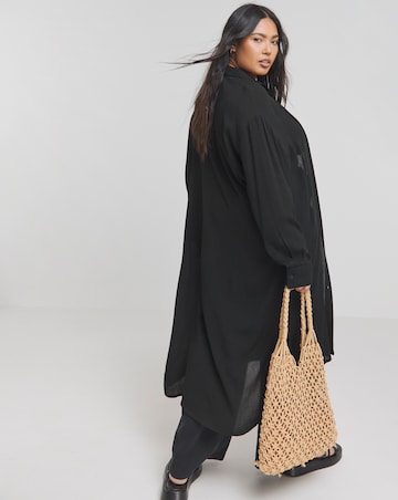 Simply Be Black Longline Crinkle Long Sleeve Shirt