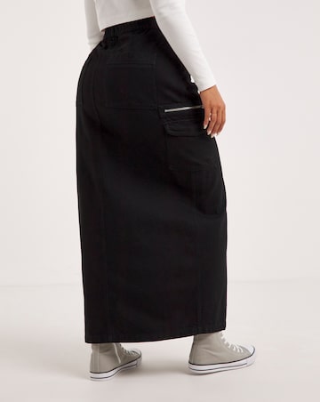 Black Denim Cargo Maxi Skirt