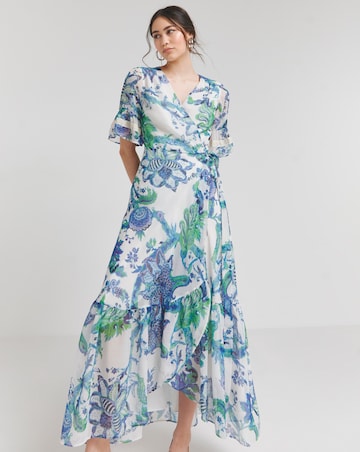 Hope & Ivy Catalina Flutter Sleeve Wrap Maxi Dress