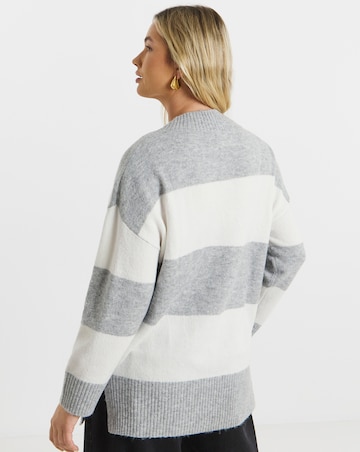 Cosy Yarn Grey & Ivory Stripe V-Neck Tunic
