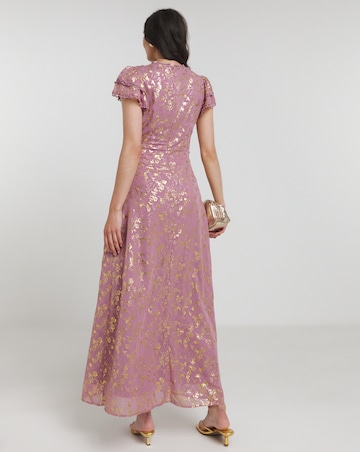 Maya Curve Foiled Print Rosetta Maxi Dress