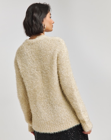 Gold Tinsel Tie Front Bow Cardigan