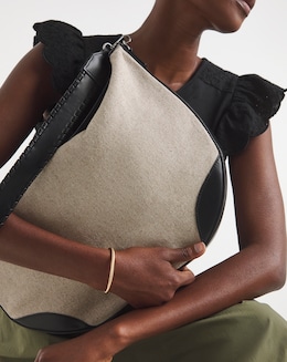 Canvas &amp; PU Mix Shoulder Bag