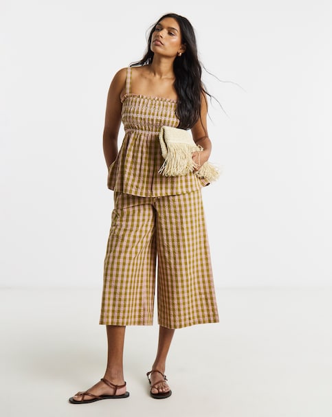 Simply Be Brown and Pink Gingham Culottes