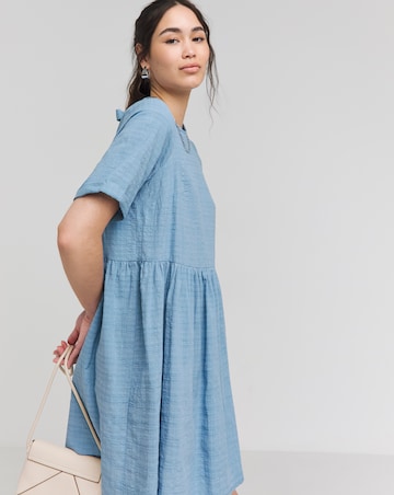 Blue Check Bow Detail Smock Dress