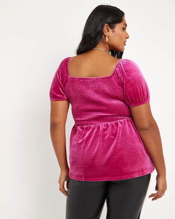 Fuchsia Shirred Velour Peplum Top