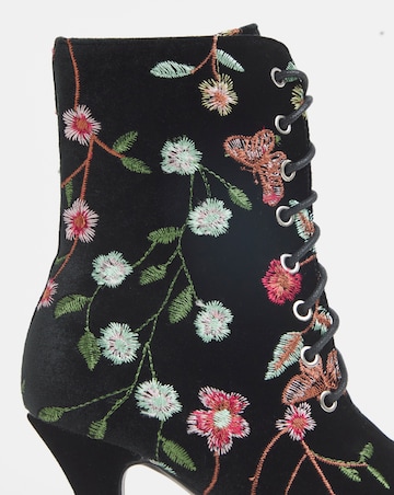 Joe Browns Black Velvet Embroidered Lace Up Bootie- Extra Wide Fit (EEE)