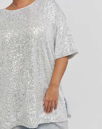 Silver Linear Sequin Oversized T-Shirt