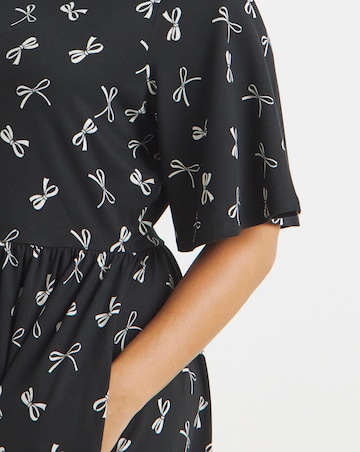 Bow Print Supersoft Midi Dress With Pockets
