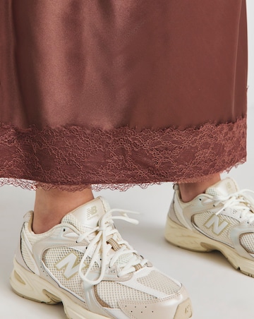 Chocolate Lace Trim Satin Maxi Skirt