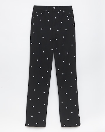 Mono Embroidered Spot Denim Straight Leg Jeans
