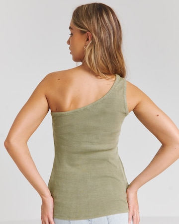 Acid Wash Khaki One Shoulder Rib Top