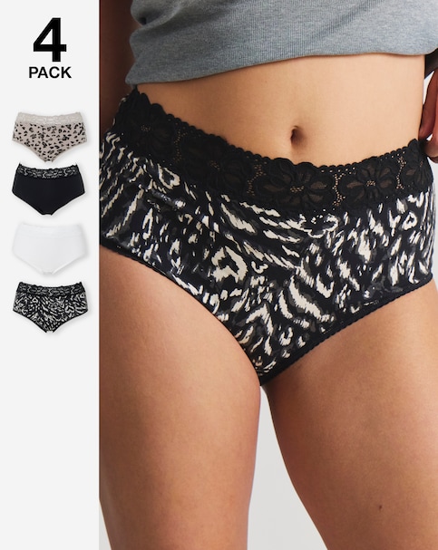 Pretty Secrets (4 Pack) Lace Top Cotton Full Fit Brief Knickers
