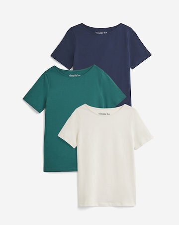 Navy, Green & Ecru 3 Pack Short Sleeve Slash Neck Tops