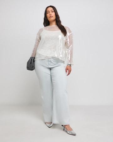 White Flared Sleeve Sequin Top