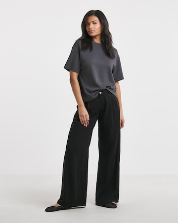 Black Draped Lyocell Wide Leg Jeans
