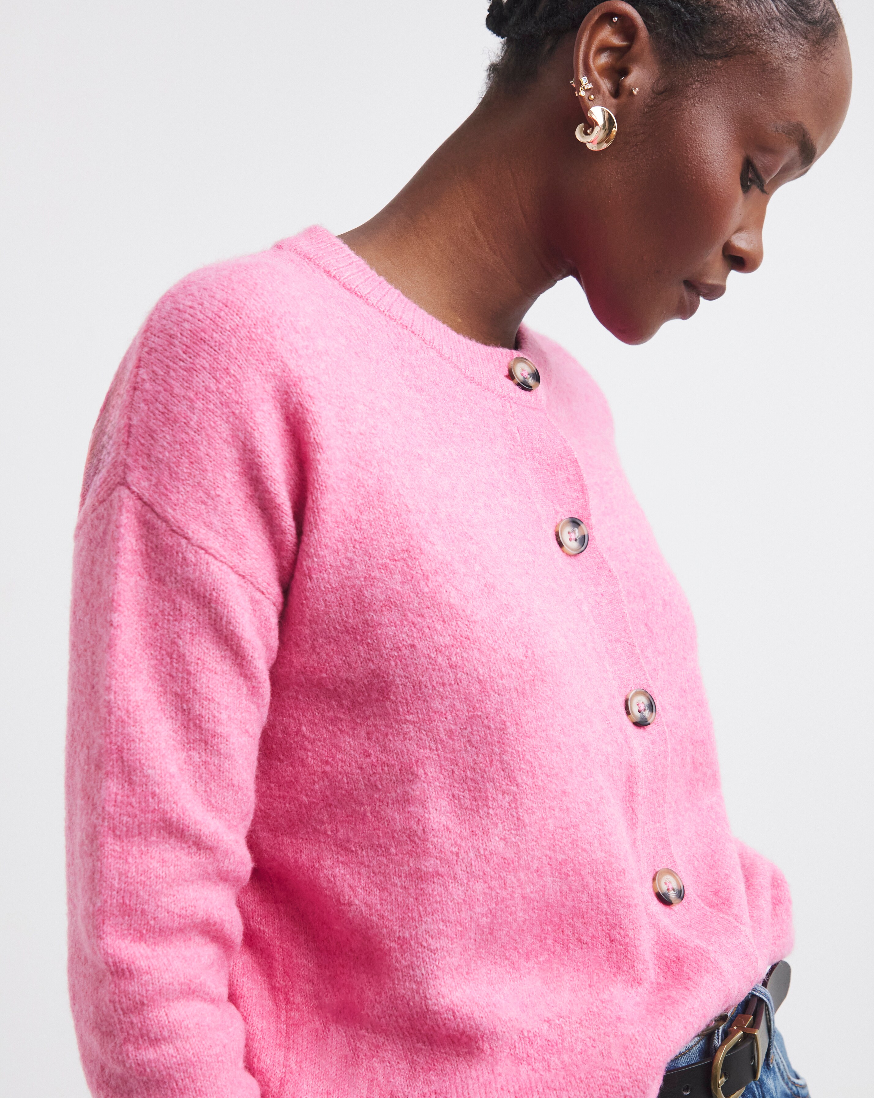 Cosy Yarn Pink Crew Neck Cardigan