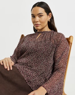 High Neck Flute Sleeve Blouse