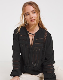 Black Cheesecloth Cutwork Blouse