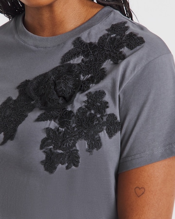 Simply Be Slate Grey Lace Rosette T-Shirt