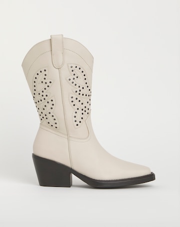 Daytona Punch Detail Leather Western Boots Extra Wide EEE Fit Super Curvy Calf