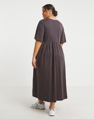 Chocolate Jersey Smock Midi Dress With Pockets